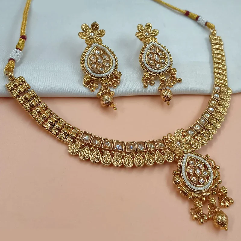 Bold Crystal Necklace-Padmawati Bangles Gold Plated Crystal Stone And Pearls Necklace Set