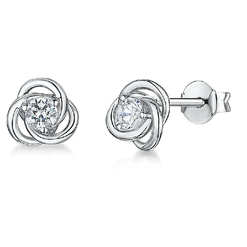 Elegant Drop Earrings-Sterling Silver and Cubic Zirconia Knot Stud Earrings