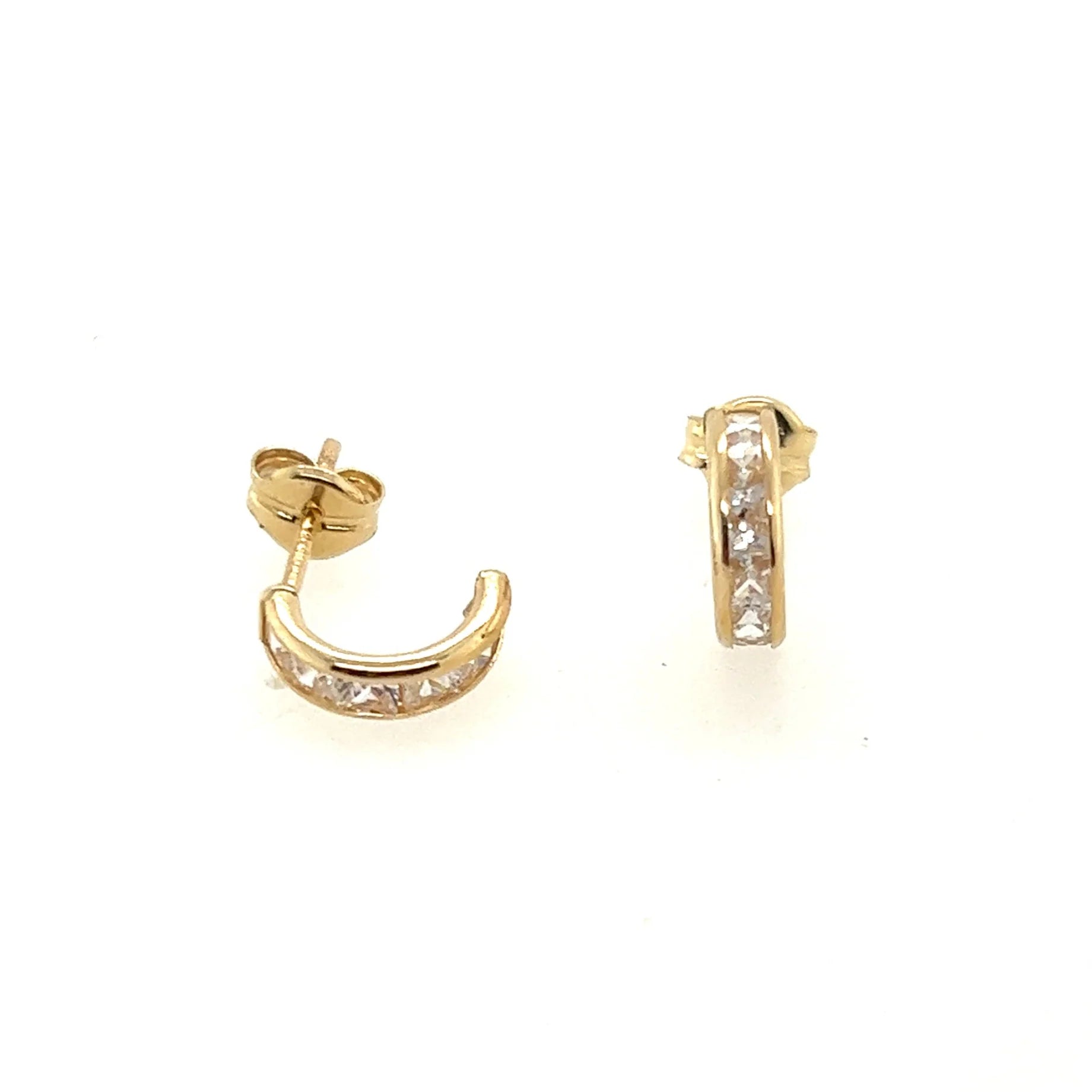 Pearl Drop Earrings-9ct Gold Small Half Hoop Cubic Zirconia Stud Earrings