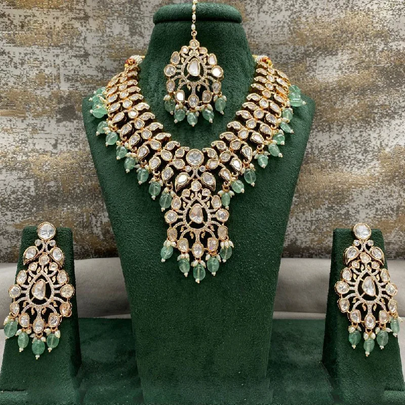 Silver and Pearl Necklace-Amoliya Jewels Gold Plated Polki Kundan Stone And Beads Necklace Set