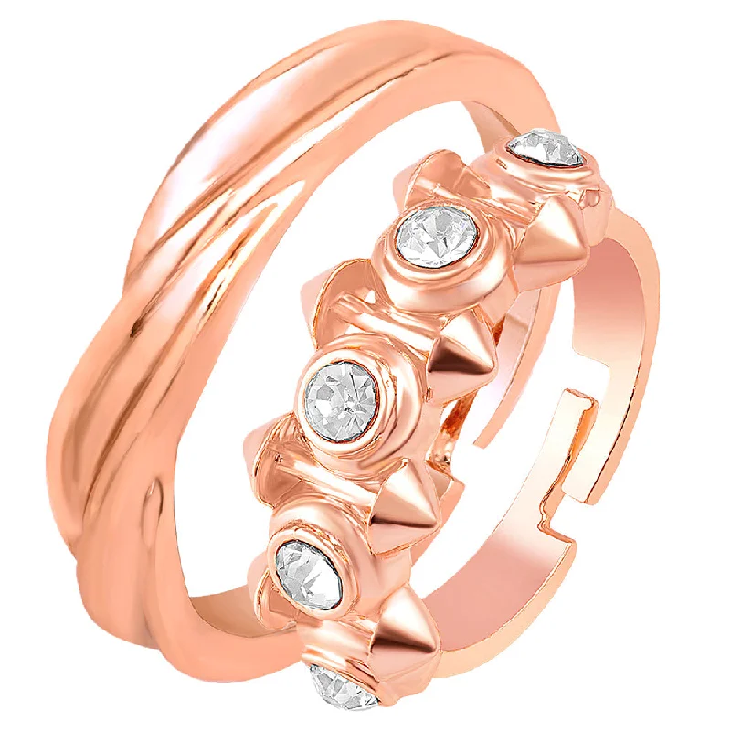 Sapphire Engagement Ring-Darshana Jewels Rose Gold Plated  Adjustable Couple Ring