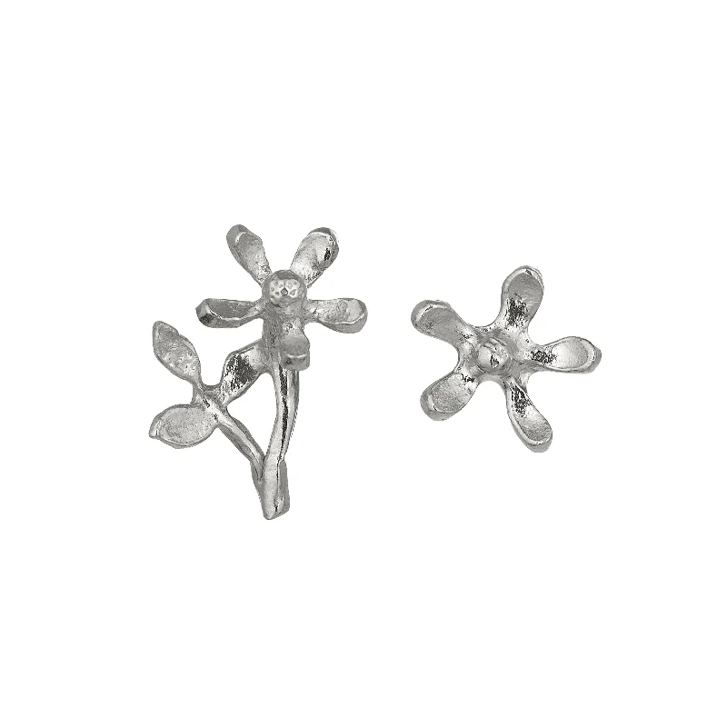 Gemstone Cluster Earrings-Alex Monroe Silver Asymmetric Growing Flower Stud Earrings