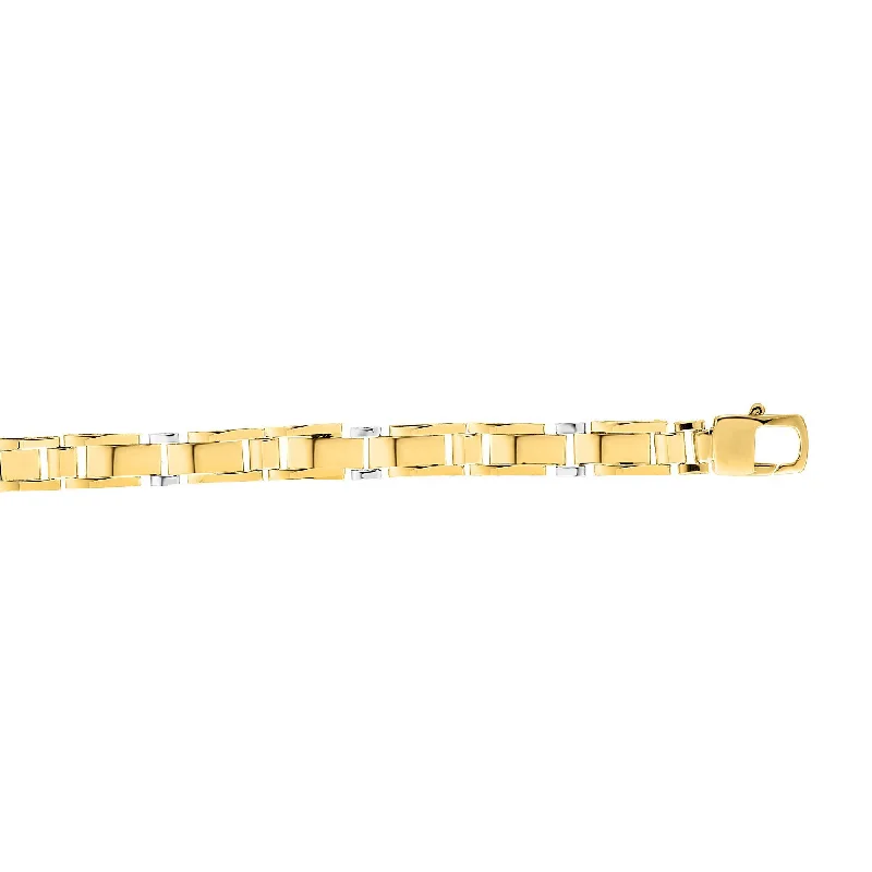 Stunning Gold Bracelets-14kt Gold 8.25 inches Yellow+White Finish 7mm Shiny Fancy Fancy Bracelet with Lobster Clasp