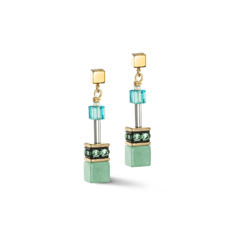 Bold Gemstone Earrings-Coeur De Lion GeoCUBE® Iconic Gold Green-Turquoise Earrings