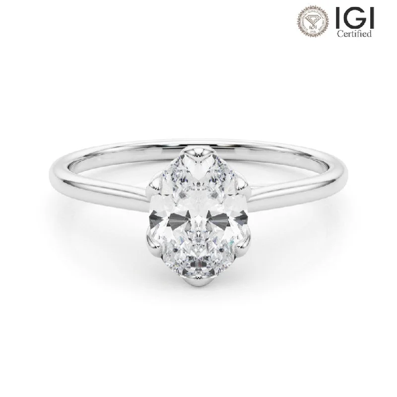 Silver Heart Shaped Ring-Esme Oval Lab Grown Diamond Solitaire Engagement Ring IGI Certified