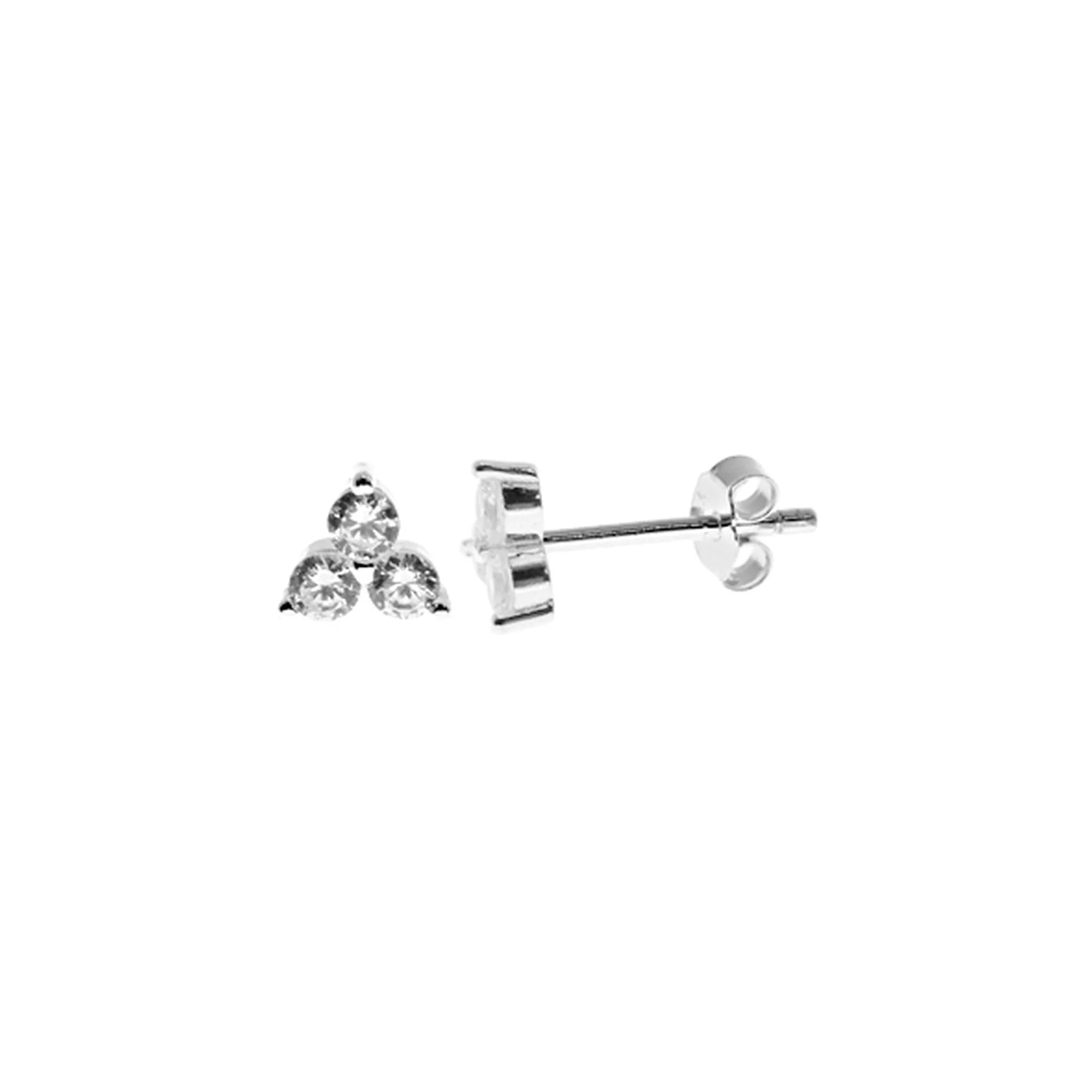 Customizable Hoop Earrings-Sterling Silver Triple Cubic Zirconia Triangle Stud Earrings