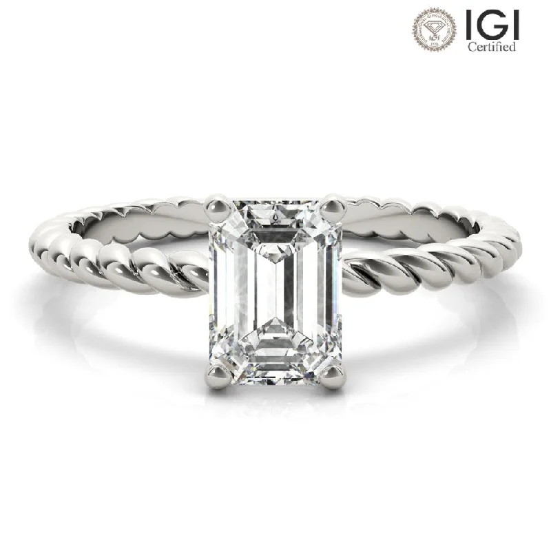 Large Statement Ring-Eleanor Emerald Lab Grown Diamond Solitaire Engagement Ring IGI Certified