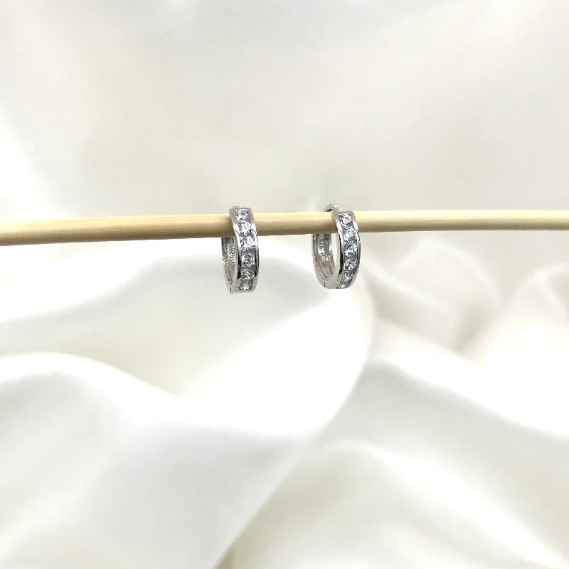 Tiny Stud Earrings-925 Sterling Silver Single Row CZ Huggies- 3 Sizes