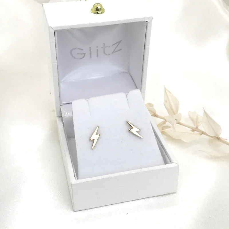 Gold Stud Earrings for Women-10k Gold Thunderbolt Stud Earrings