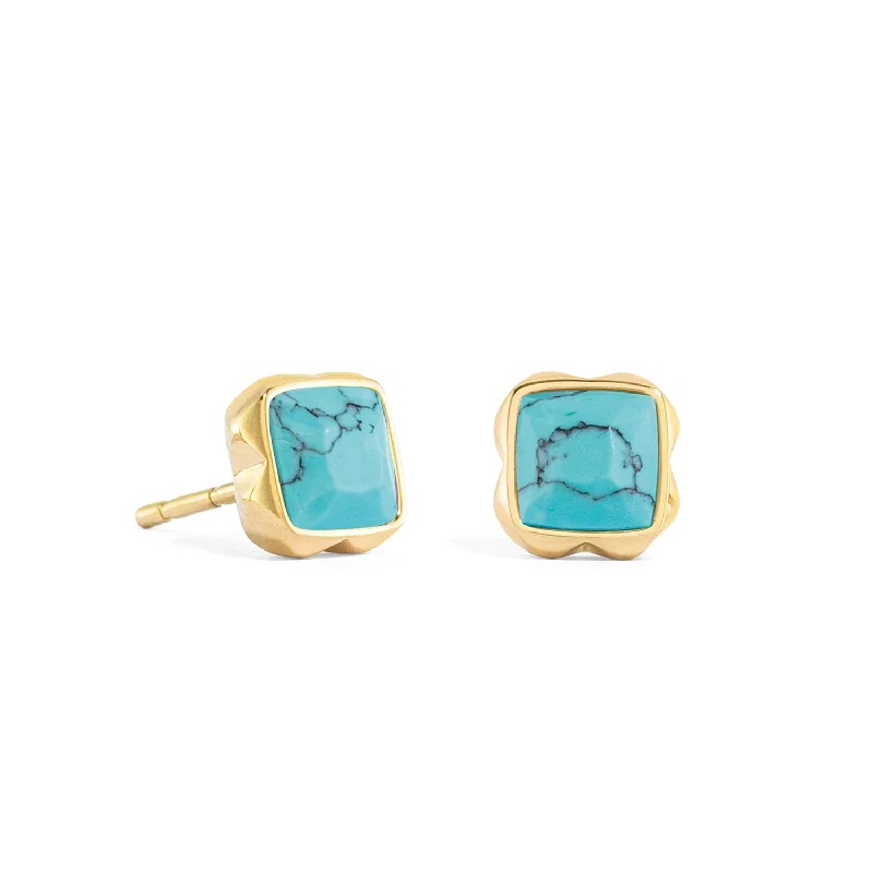 Unique Designer Earrings-Coeur De Lion December Birthstone Gold Turquoise Stud Earrings