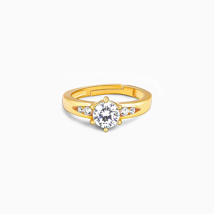 Bridal Wedding Ring-Golden Sparkling Solitaire Ring