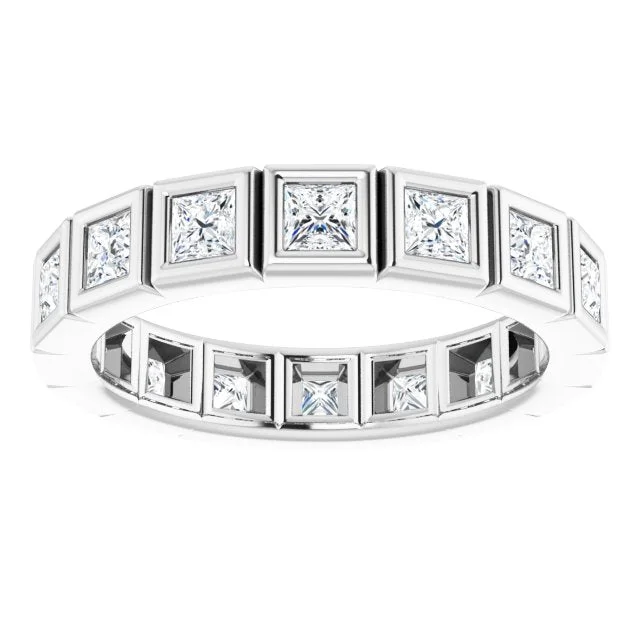 Delicate Silver Ring-1.60 ct. Princess Cut Diamond Bezel Set Eternity Band