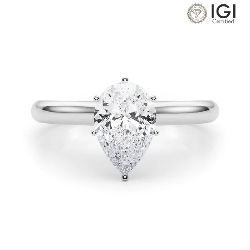 Fashionable Cocktail Ring-Isabella Pear Lab Grown Diamond Solitaire Engagement Ring IGI Certified