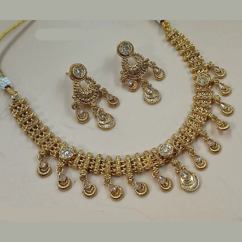 Simple Gold Necklace-Padmawati Bangles Gold Plated Crystal Stone Necklace Set