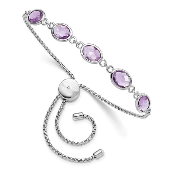 Silver Infinity Bracelets-Sterling Silver Rhodium Plated Amethyst Adjustable Bolo Bracelet