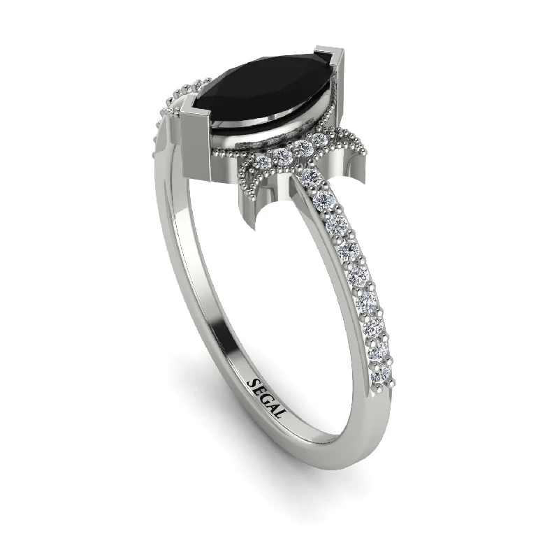 Custom Promise Ring for Him-Marquise Cut Black Diamond Pave Ring - Kathleen No. 9