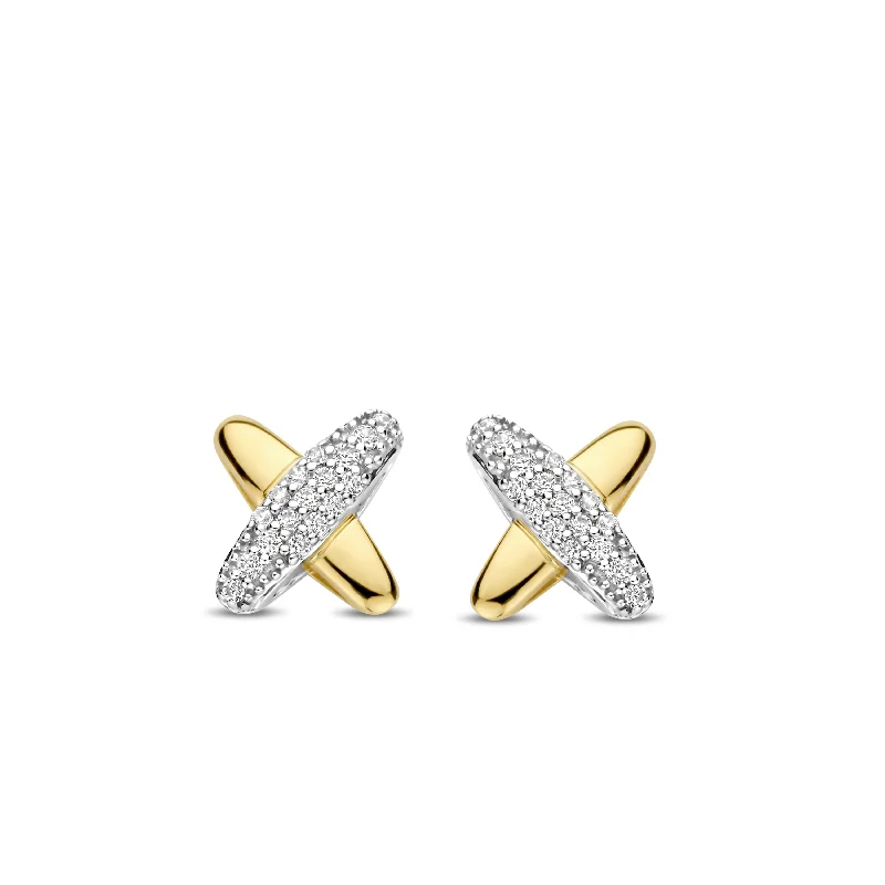 Rose Gold Drop Earrings-Ti Sento Gold Silver Cubic Zirconia Cross Stud Earrings