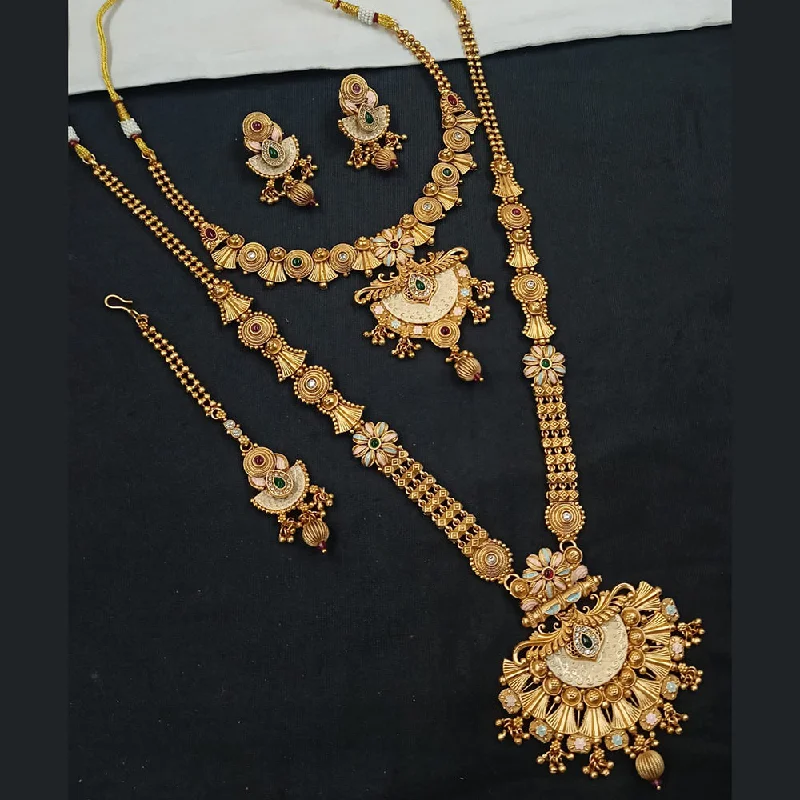 Dainty Chain Necklace-Padmawati Bangles Gold Plated Pota Stone And Meenakari Long Necklace Set