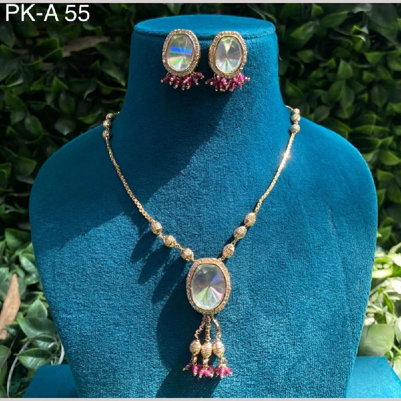 Heart Shaped Gold Necklace-Amoliya Jewels Gold Plated Polki Kundan Stone And Pearls Necklace Set