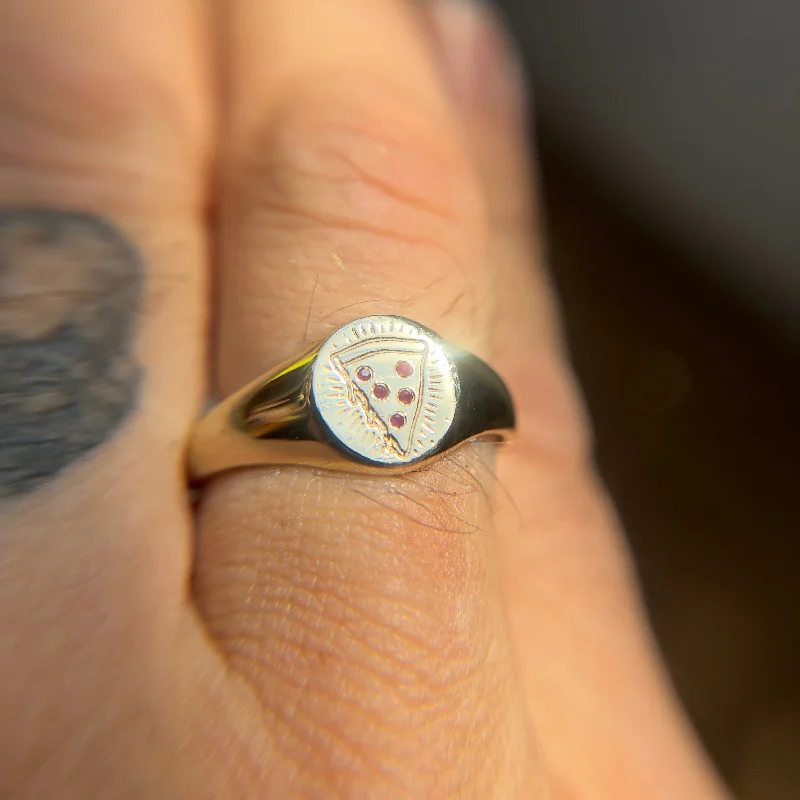 Custom Silver Ring-Pizza Signet