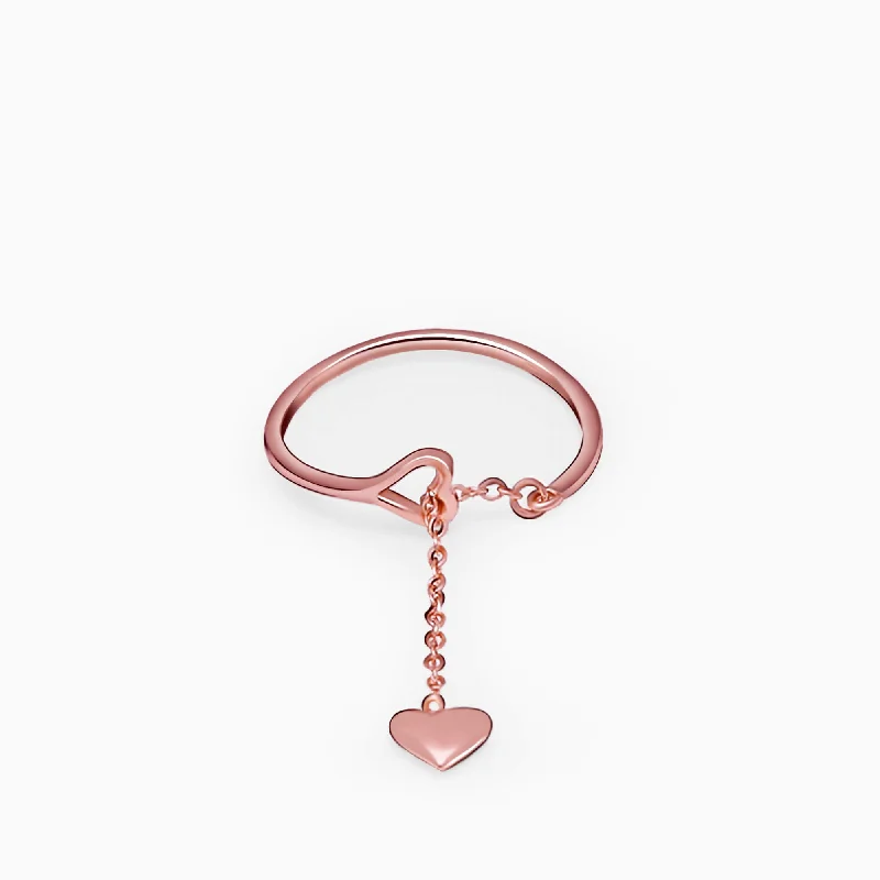 Vintage Rose Gold Ring-Rose Gold Heart Melting Chain Ring