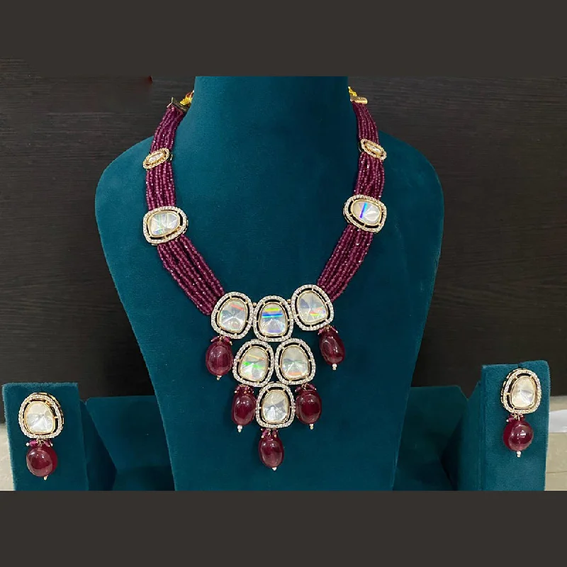 Cute Animal Pendant Necklace-Amoliya Jewels Gold Plated Polki Kundan And Beads Necklace Set